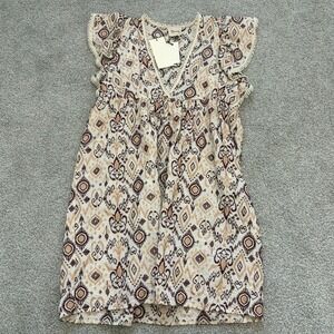 Dixie Dress Womens M Cream Burgundy Embroidered Ruffle Preppy Boho Cotton